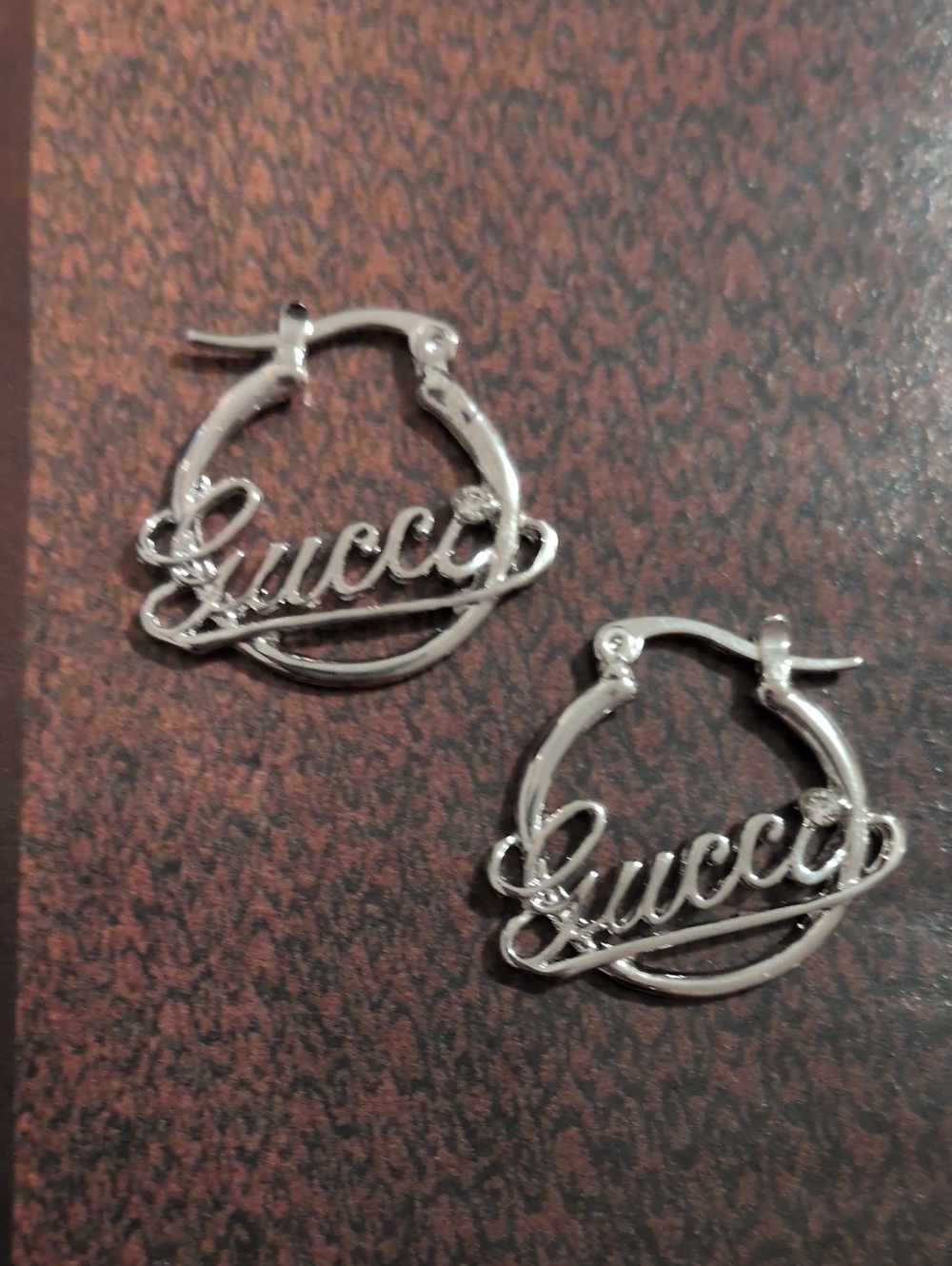 Gucci Style Silver Script Hoop Earrings